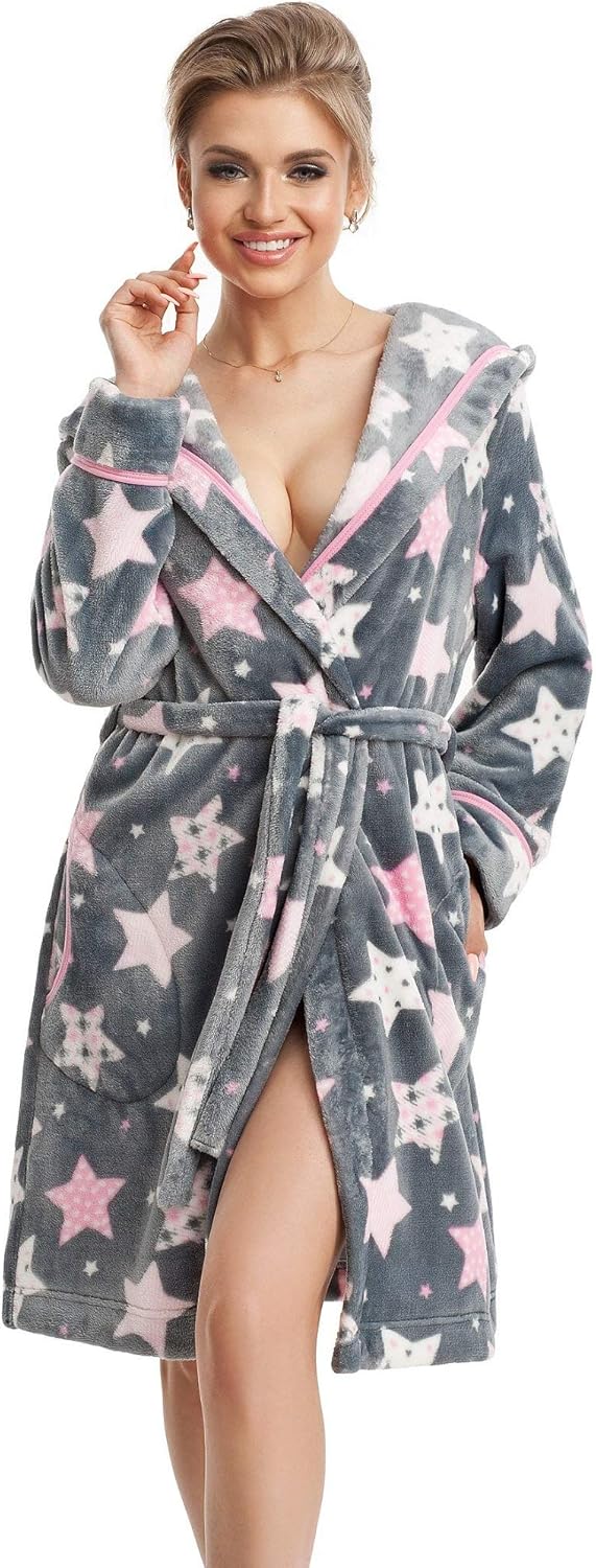 Damen Bademantel/Homewear/Kuschelpullover oder -jacke (made in EU) in tollem Design, grau-Sterne