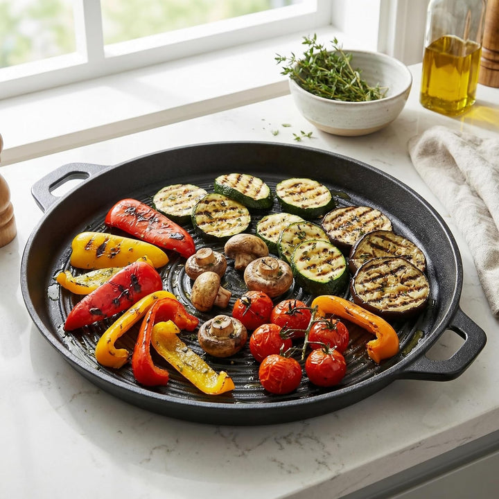 MIJOMA Grillpfanne 40,5 cm – für Fleisch Gemüse und Grillgerichte – Gusseisen mit Rillenstruktur – r
