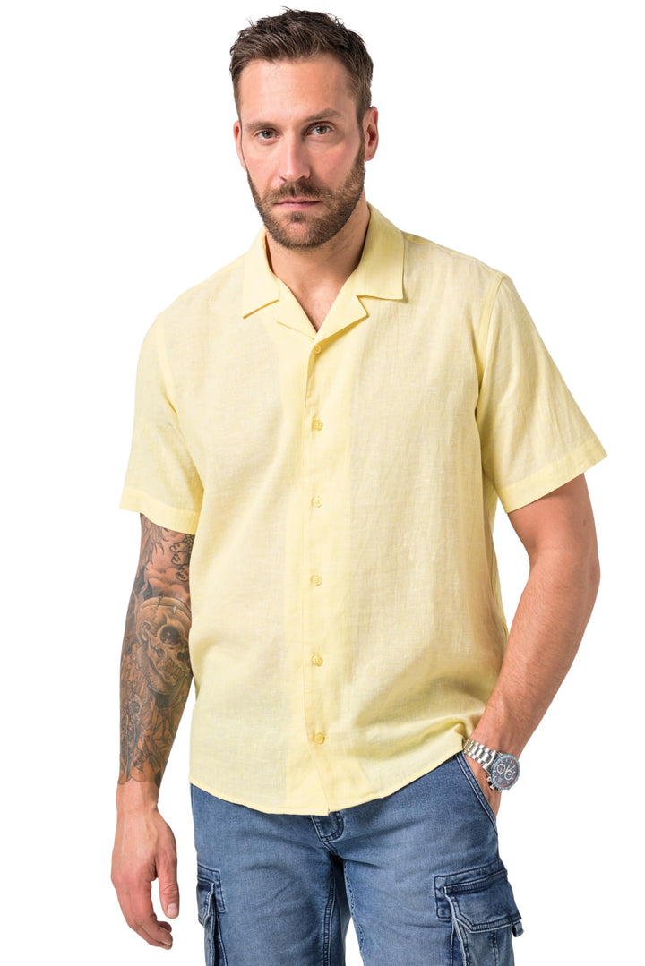 JP 1880 Herren grosse Grössen Übergrössen Menswear L-8XL Hemd, Halbarm, Leinenmix, Kubakragen, Moder