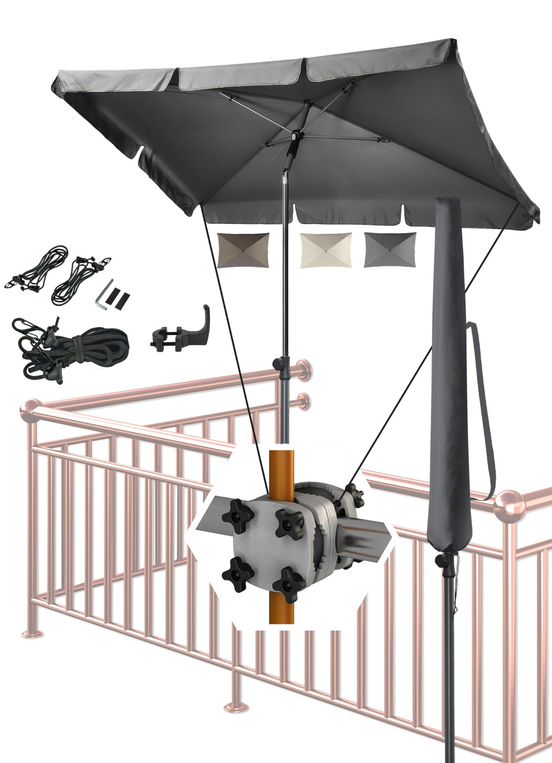 4smile Sonnenschirm Balkon SunnyShade, Anthrazit - 4-in-1 SET Sonnenschutz Balkon - UPF 50+ Sonnensc