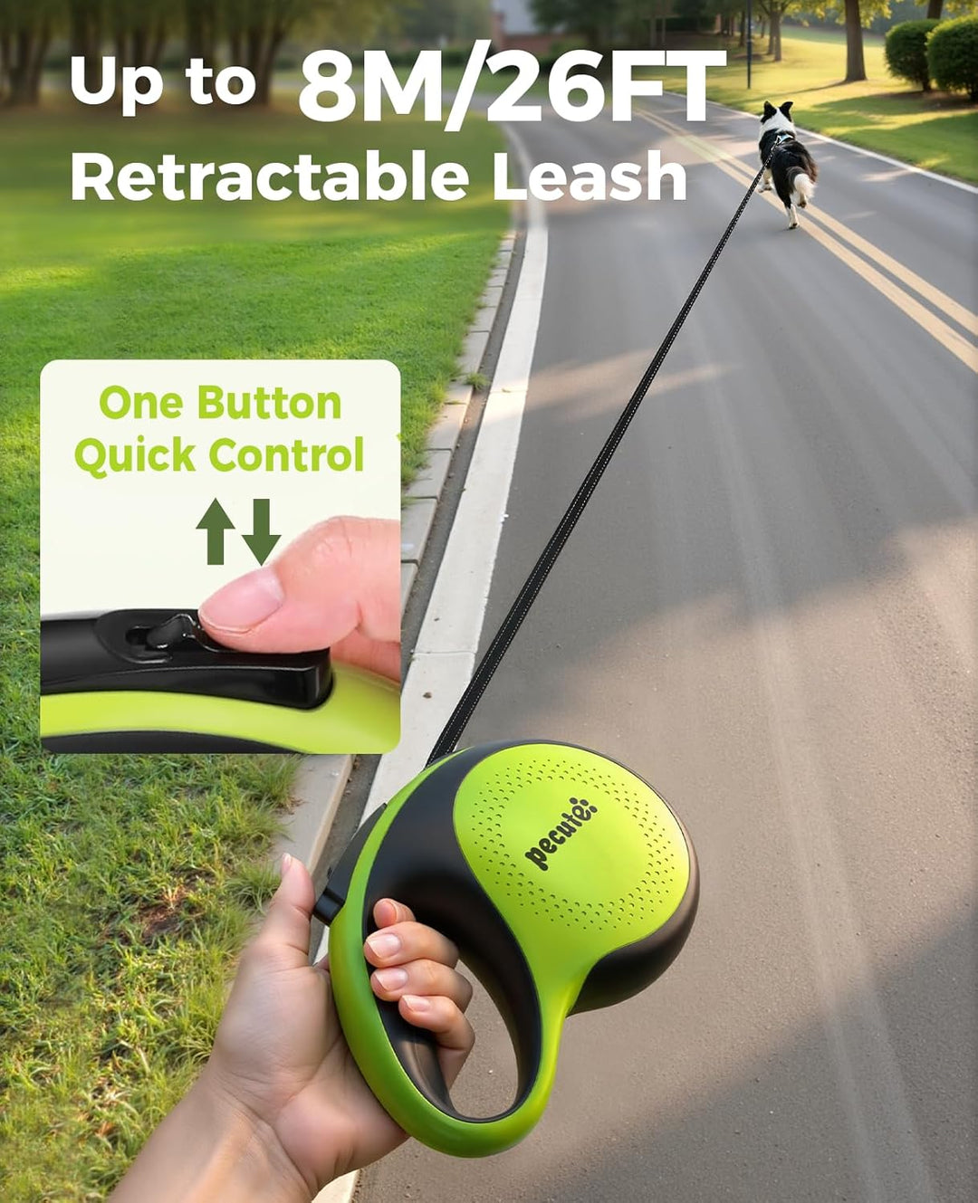Pecute Hundeleine 8m, Rollleine für Hunde mit LED-Licht, 360° Verknotungsfreier verlängerter Leine,