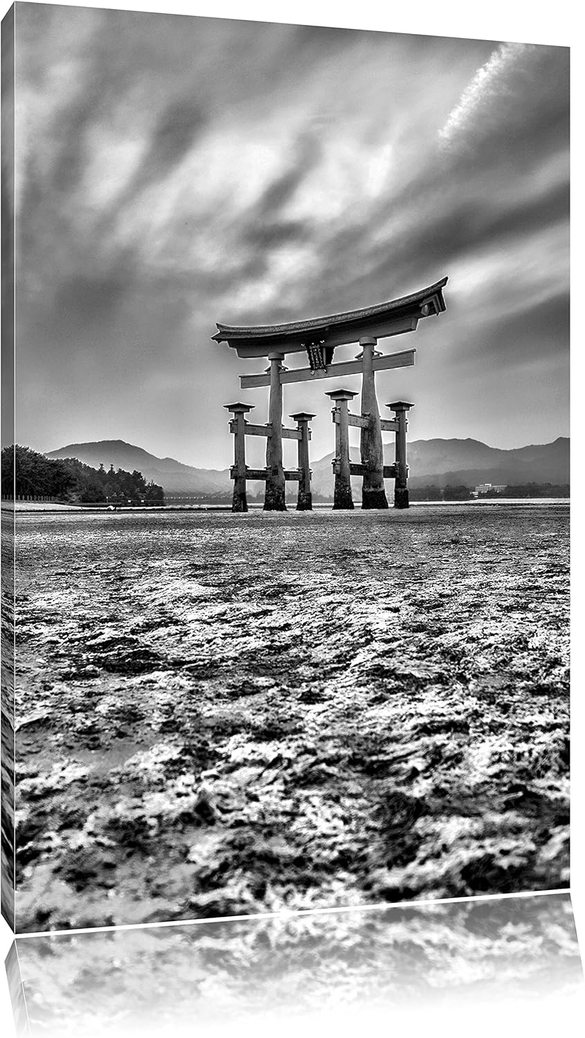 Pixxprint Torii in Hiroshima Japan / 100x70cm Leinwandbild bespannt auf Holzrahmen/Wandbild Kunstdru