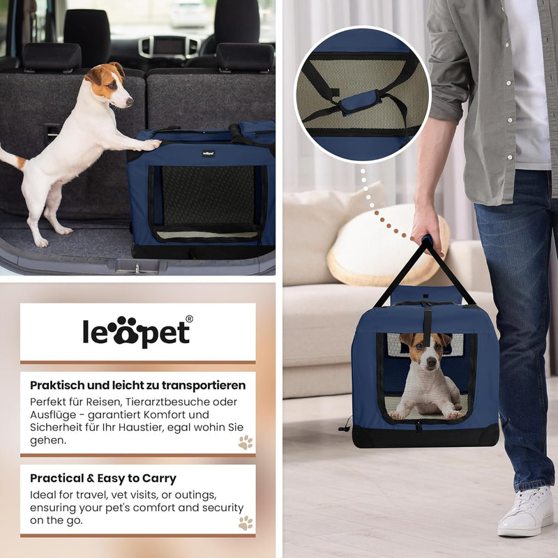 Leopet® Hundebox - Faltbar, Grosse/Kleine Hunde, Stoff, mit Napf, für Zuhause, Auto - Transportbox,