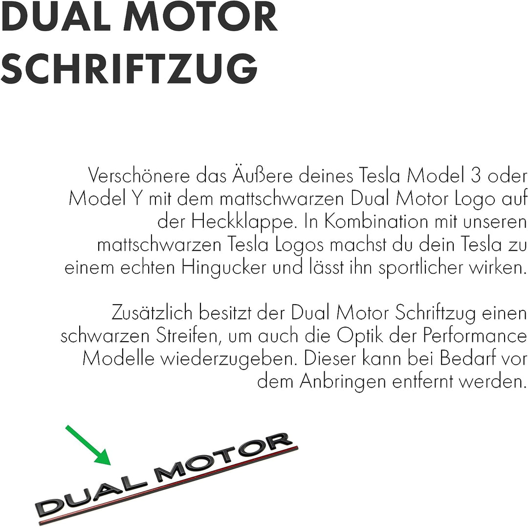 Shop4EV Dual Motor Logo-Emblem - Mattschwarz mit rotem Unterstrich, für Tesla Model Y/3, Langlebiges
