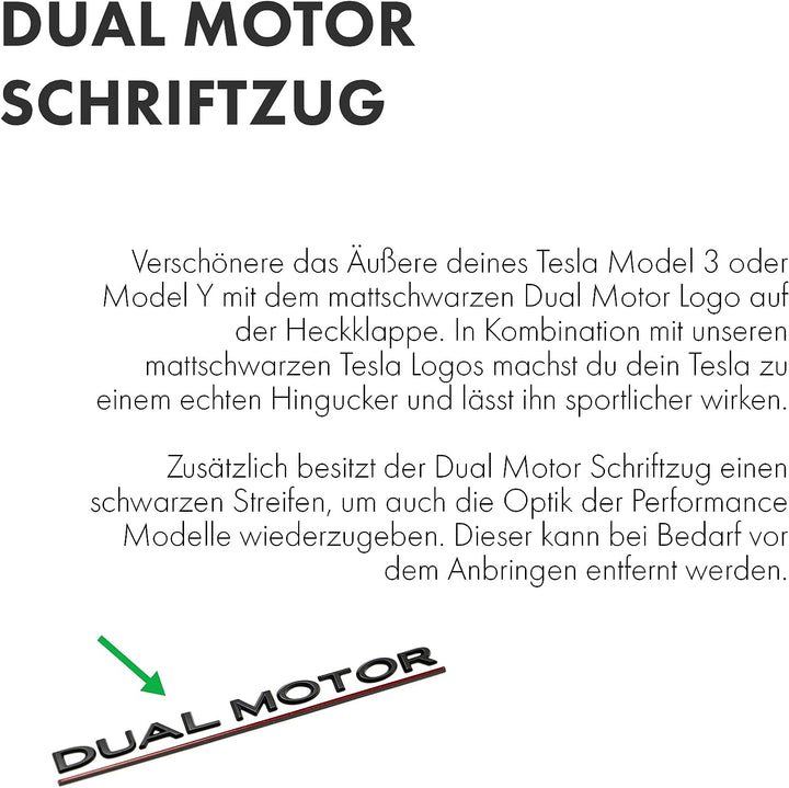 Shop4EV Dual Motor Logo-Emblem - Mattschwarz mit rotem Unterstrich, für Tesla Model Y/3, Langlebiges