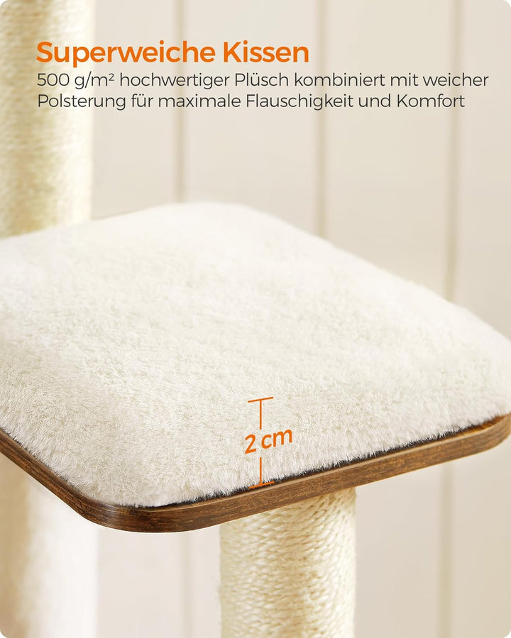 Feandrea Kratzbaum, 165 cm hoher moderner Katzenbaum, Katzenhaus mit 5 Kratzsäulen, waschbare abnehm