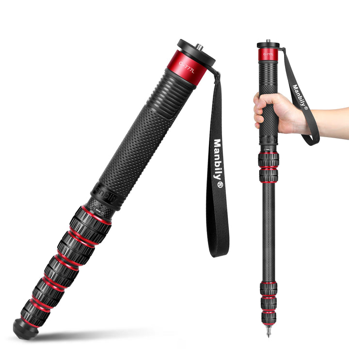 Manbily C-777L Kohlefaser Kamera Einbeinstativ 44cm-174cm 36mm grosses Rohr Spazierstock Carbon Mono
