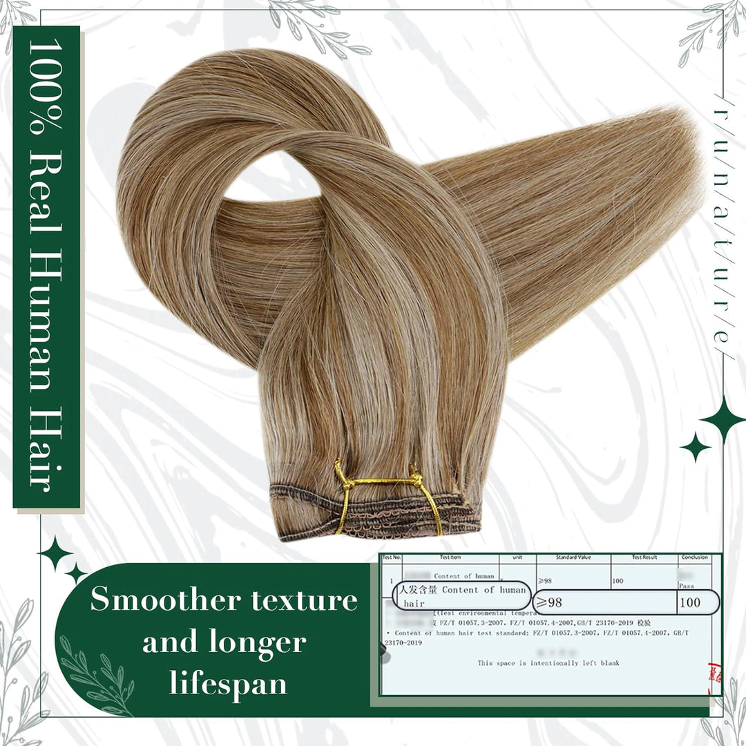 RUNATURE Clip on Extensions Echthaar Blond mit Goldblond Clip in Haarverlangerung Echthaar Remy Haar
