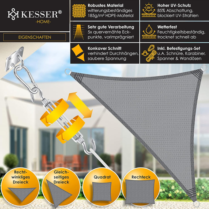 KESSER® Sonnensegel Sonnenschutz Windschutz | HDPE Gewebe | wasserabweisend & windabweisend | Dreiec