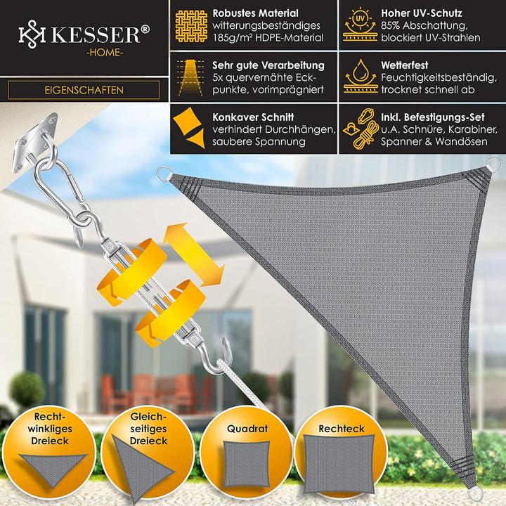 KESSER® Sonnensegel Sonnenschutz Windschutz | HDPE Gewebe | wasserabweisend &amp; windabweisend | Dreiec