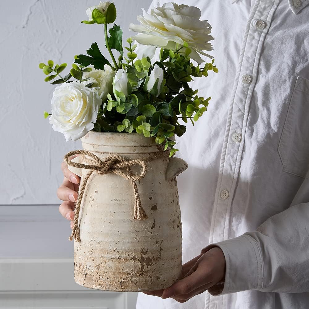 Dekorative Blumenvase aus Keramik, 20,3 cm, rustikale Keramik, dekorative Blumenvase für Heimdekorat