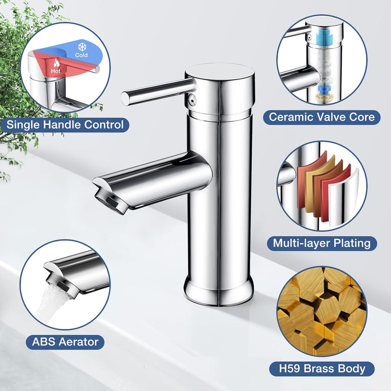 kisimixer Wasserhahn Bad Mischbatterie, Einhebelmischer Waschbecken Armaturen für Badezimmer, Modern