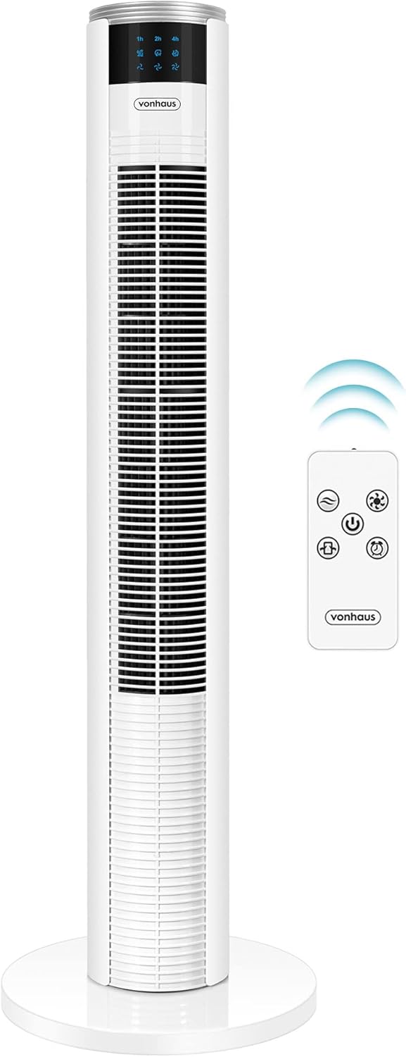 VonHaus 87 cm Turmventilator, Elektroventilator, Schwenkender Ventilator Leise für Jeden Raum, Venti