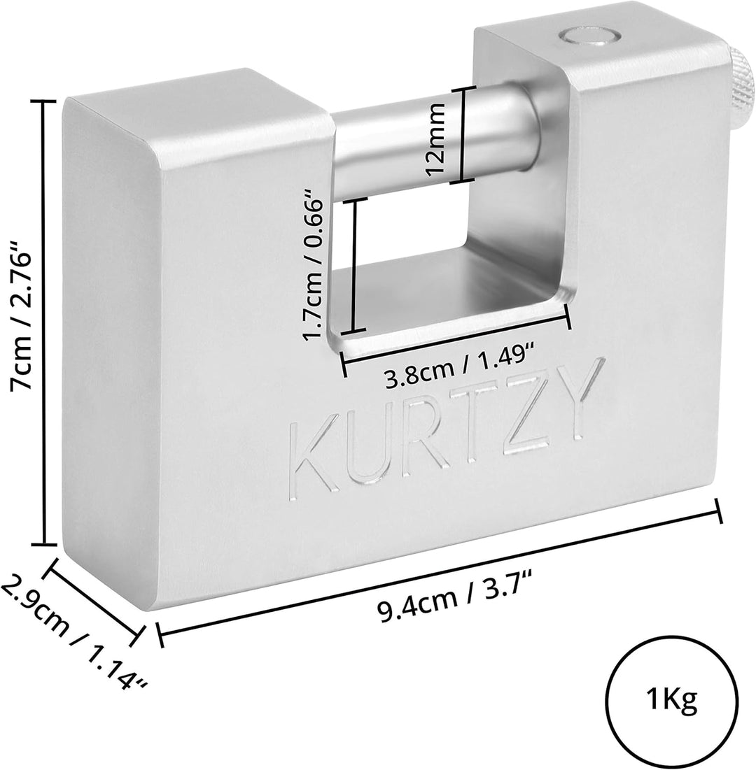Kurtzy Vorhängeschloss Belastbar 1kg mit 15 Schlüssel (3Stk) – Schloss aus Gehärtetem Edelstahl Mass