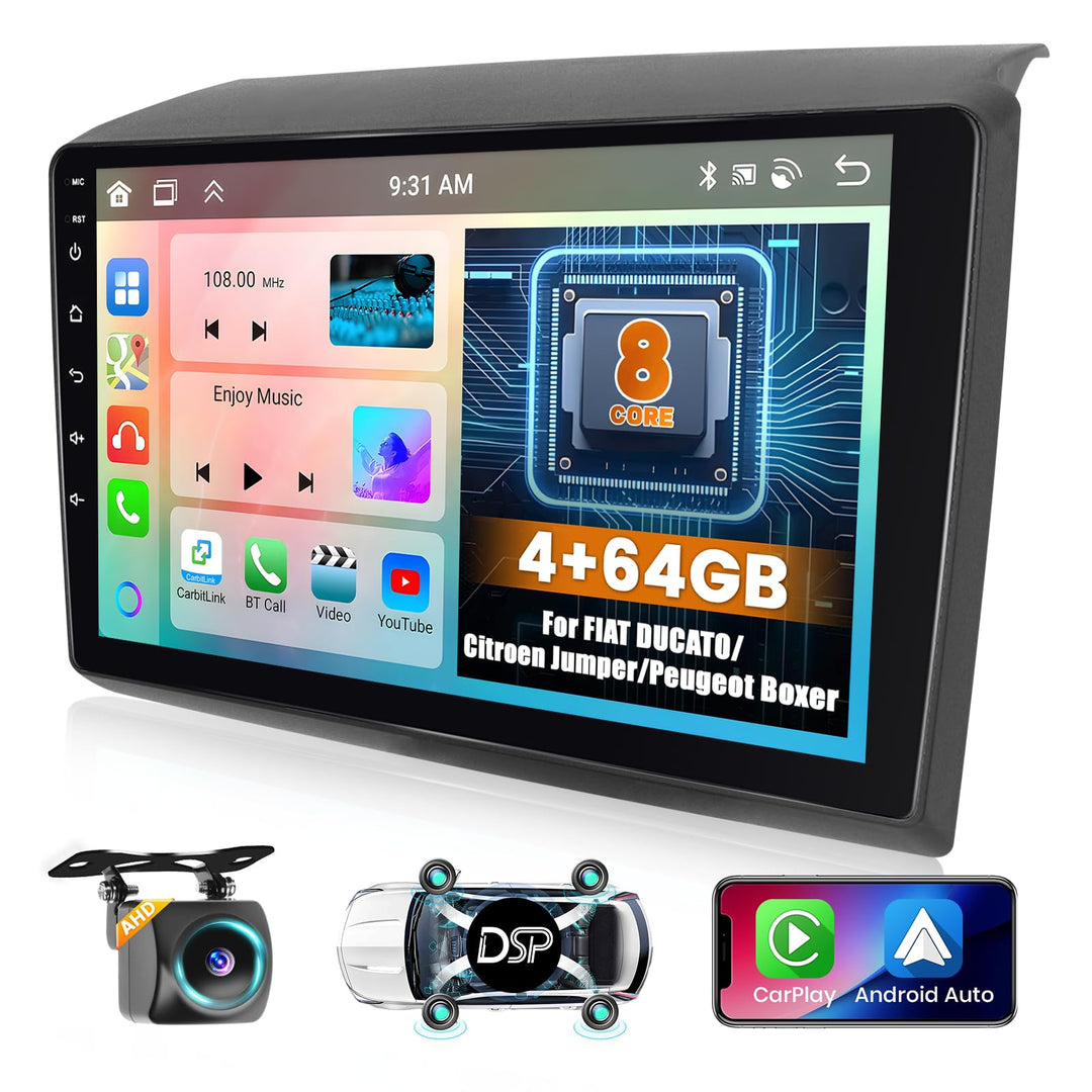 Hikity 8 core 4+64G Android 15 Autoradio für FIAT DUCATO 2010/Citroen Jumper/Peugeot Boxer， 9" Bilds