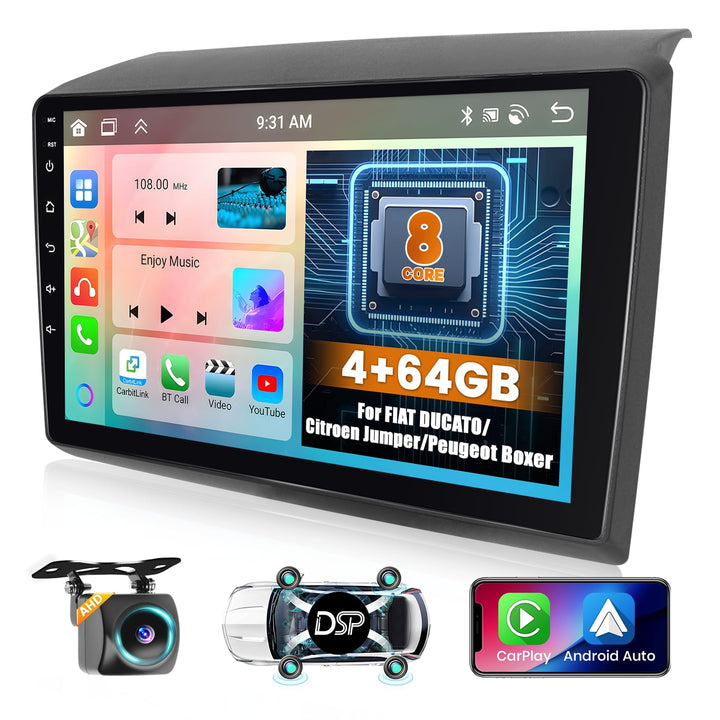 Hikity 8 core 4+64G Android 15 Autoradio für FIAT DUCATO 2010/Citroen Jumper/Peugeot Boxer， 9" Bilds