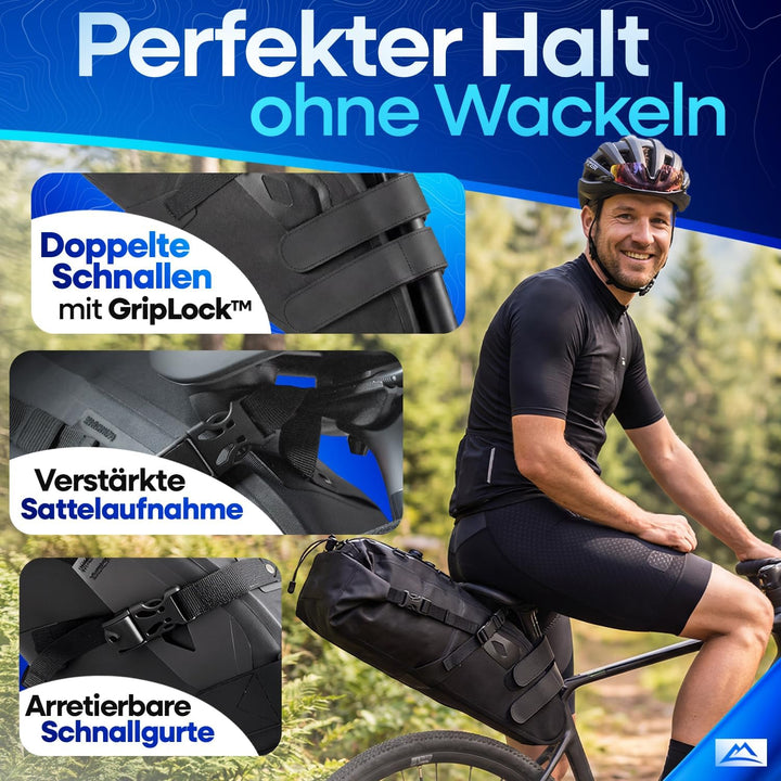 Nextcover® Bikepacking Satteltasche [12 Liter] I Fahrradtasche Sattel I 100% Wasserdicht Dank AquaSh