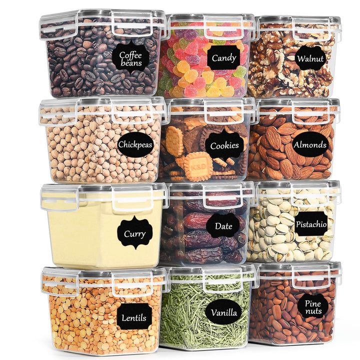 GoMaihe Vorratsdosen mit deckel luftdicht 12er-Set: Aufbewahrungsbox Küche Klein 750ml mit Etiketten