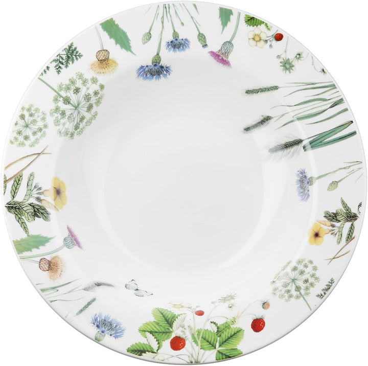 GILDE Suppenteller Wild Flowers, Porzellan, weiss, rund, 23 cm Durchmesser, Blumendesign & Schmetter