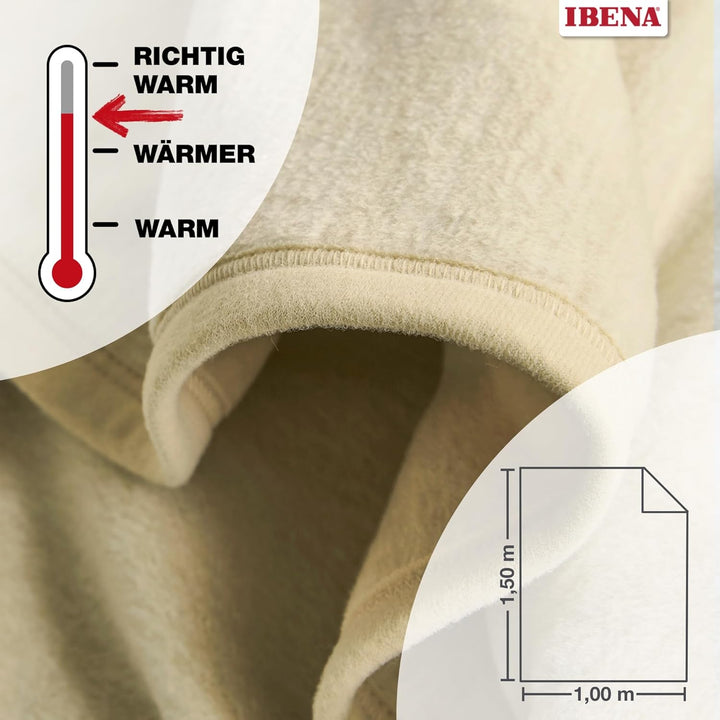 Ibena Fano Kuscheldecke 100x150 cm – Kniedecke Creme wollweiss, tolle Wendedecke aus hochwertiger Ba