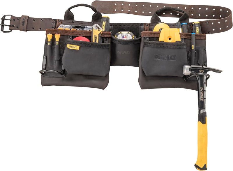 DEWALT Leder Werkzeuggürtel, langlebig, 11 Tasche Professionelle Gürtel (DWST550112) Werkzeugschürze