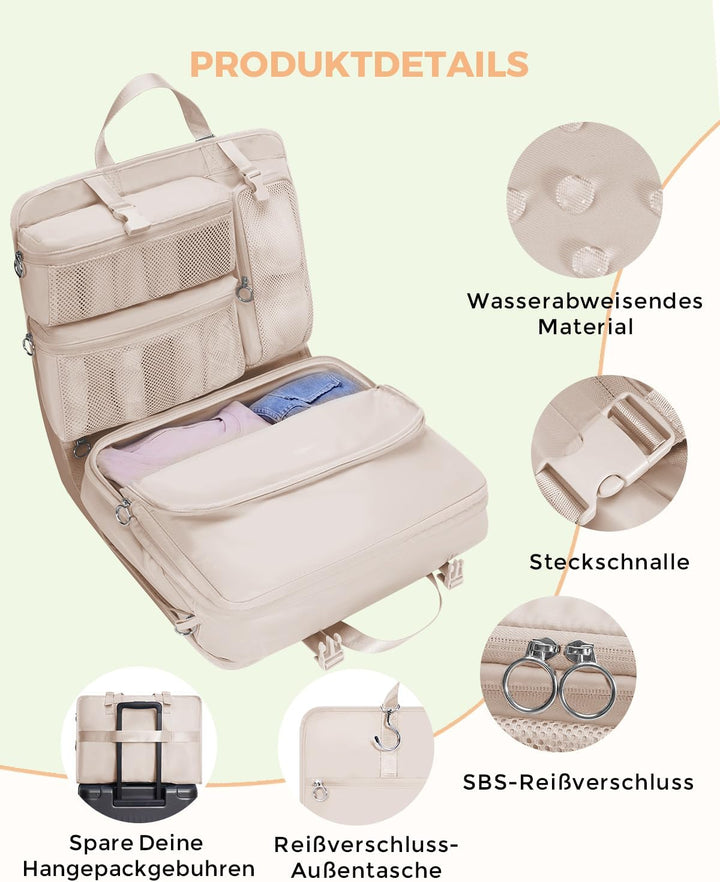 WANDF 6-in-1 Packing Cubes Koffer Organizer mit 360°-Aufhängehaken, Wasserabweisende Packwürfel Komp