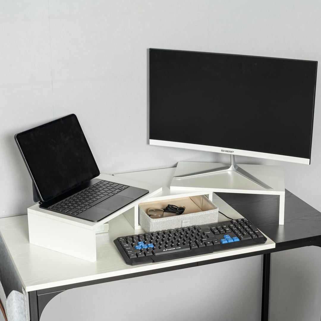 HOMYLIN Monitorständer mit Schublade, Dual-PC, Laptop, TV, Desktop-Ständer für Schreibtisch, längenv