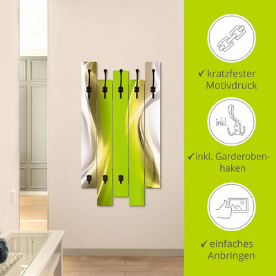 ARTLAND Wandgarderobe Holz mit 8 Haken 63x114 cm Design Garderobe Paneel mit Motiv Abstrakt Modern G