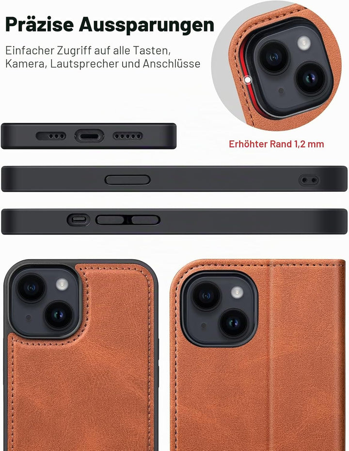 OCASE Kompatibel für iPhone 14 Hülle (2in1) Leder Stossfestes Case, Abnehmbare magnetische Hülle, Mi