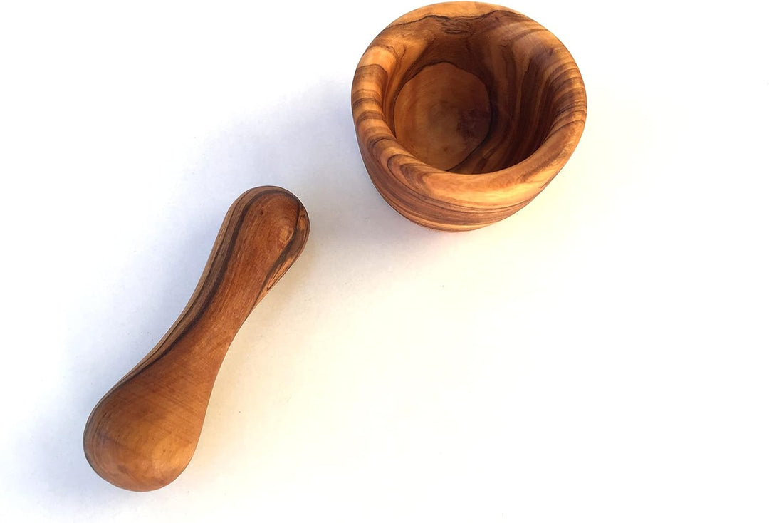 Mini Mörser mit Stössel, Küchenmörser, Gewürzmörser, aus Olivenholz in Handarbeit