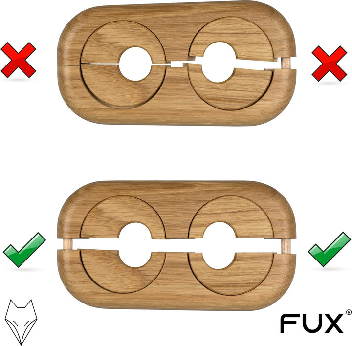 3 Stück Doppel Heizungsrohr Rosette, Rohrabstand variabel, verschiedene Echthölzer und Grössen, Rohr