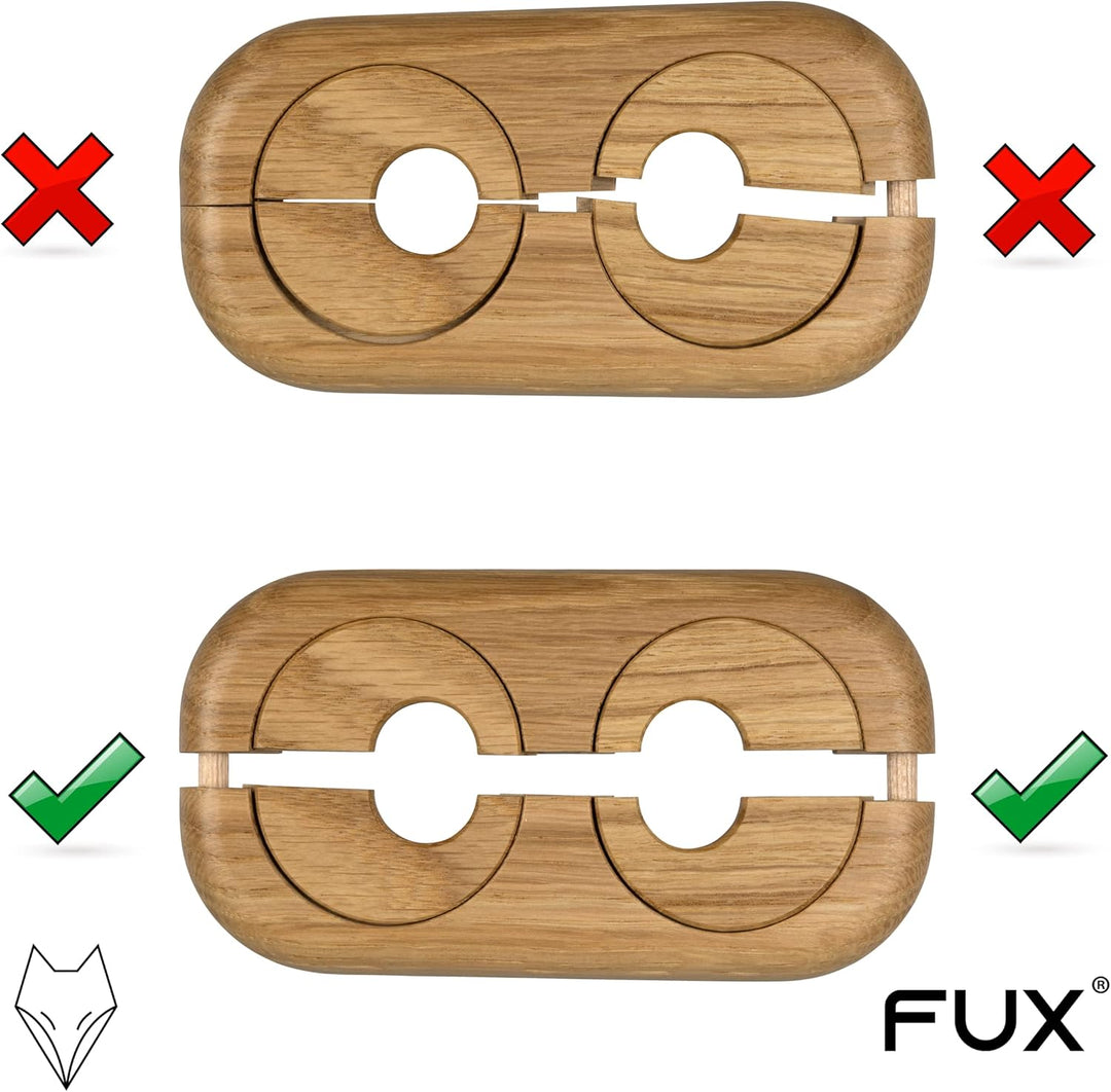 3 Stück Doppel Heizungsrohr Rosette, Rohrabstand variabel, verschiedene Echthölzer und Grössen, Rohr