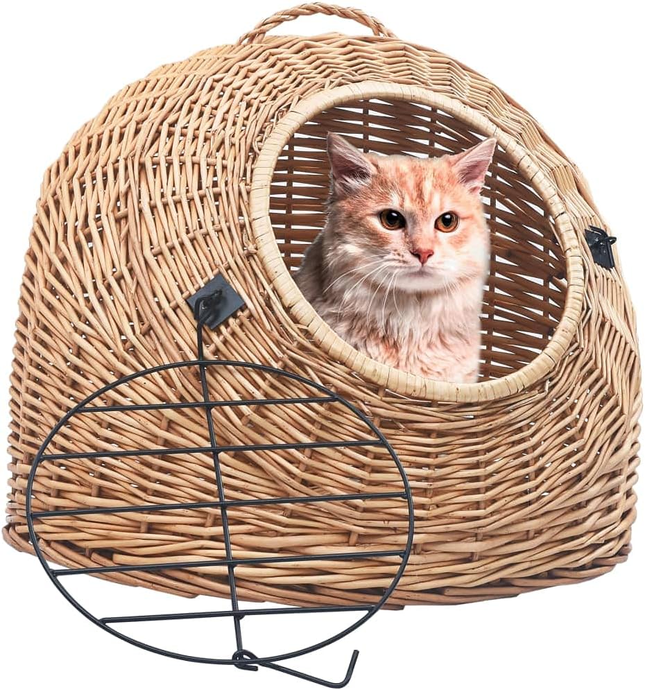 vidaXL Katzen Transportkorb Natürliche Weide Katzenbox Katzenkorb Transportbox 60 x 45 x 45 cm Gelb,