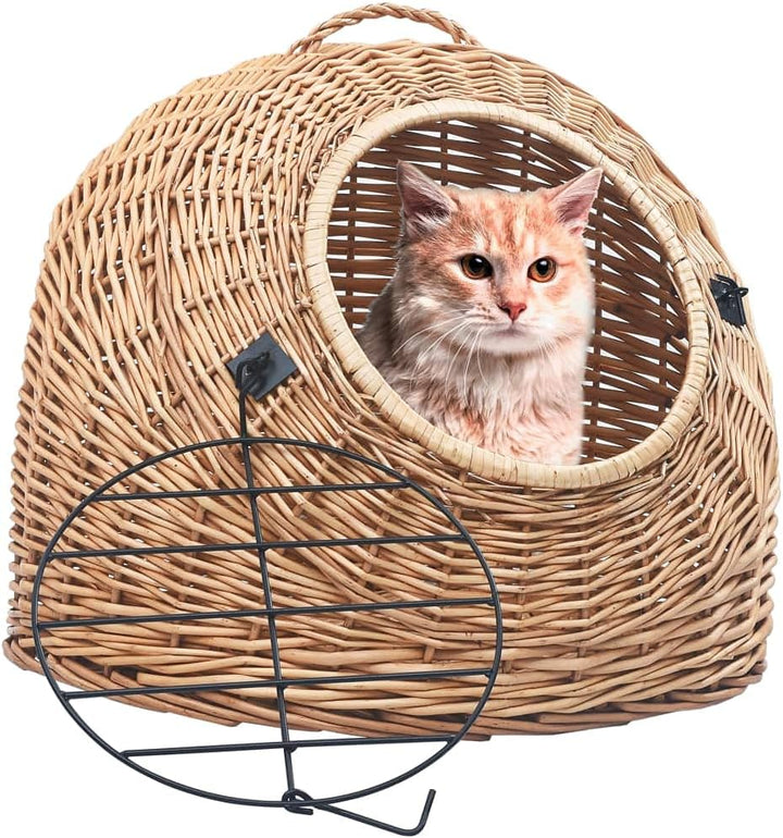 vidaXL Katzen Transportkorb Natürliche Weide Katzenbox Katzenkorb Transportbox 60 x 45 x 45 cm Gelb,