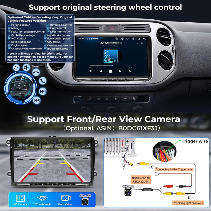 [Upgrade 6+128GB] Autoradio für VW Golf Passat Touran Seat Skoda, 9 Zoll Touchscreen Radio mit Wirel