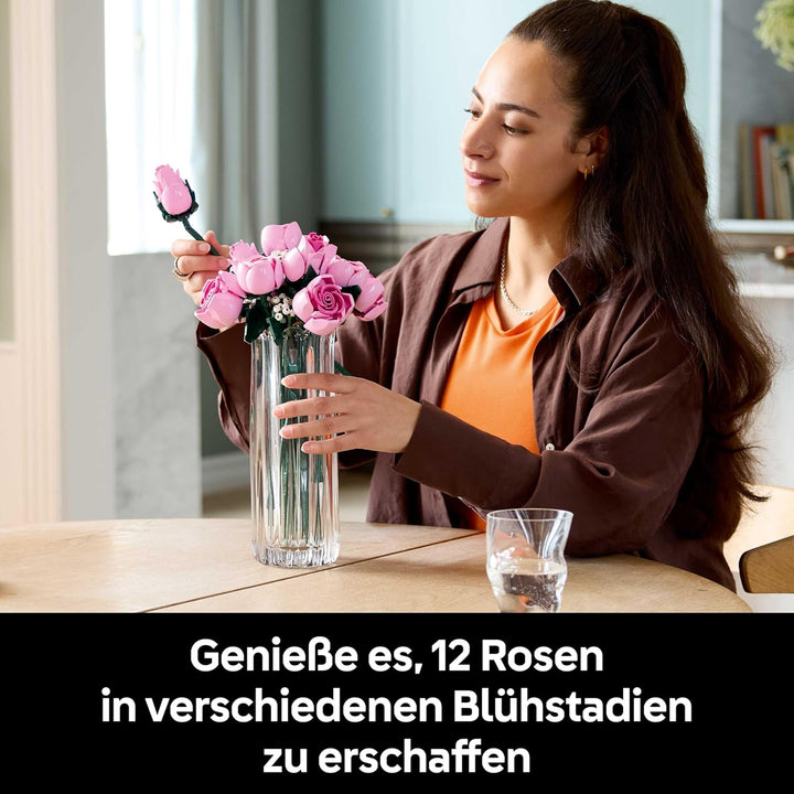 LEGO Botanicals Rosa Rosenstrauss - Kunstblumen Modellbau für Erwachsene - 12 künstliche Rosen & 4 Z