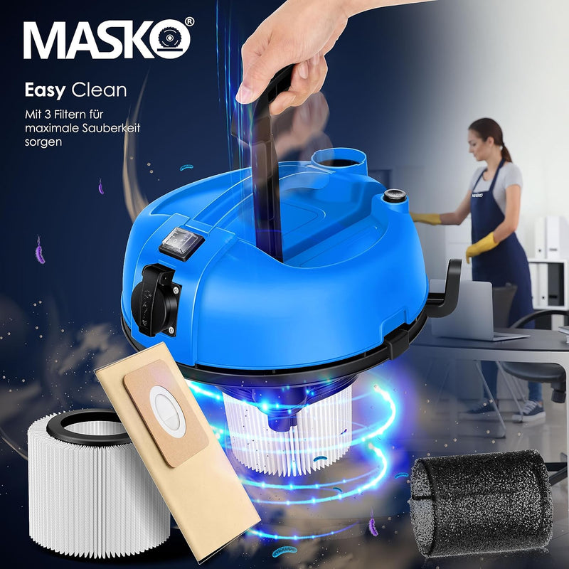 Masko® 6IN1 Industriestaubsauger Staubsauger Nass Trocken Sauger Aschesauger 2300W + Steckdose✓ Blas