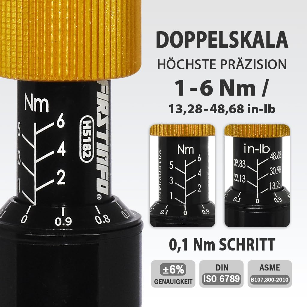 FIRSTINFO H5182 | 1/4 Zoll | 1-6 Nm, 13.28-48.68 in-lbs | Drehmomentschraubendreher | mit Rapidaptor