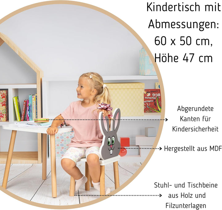 Kindertisch, Holztisch für Kinderzimmer 50 x 60 x 47 cm, Geschenk für Kinder im Alter von 2,3,4,5,6,