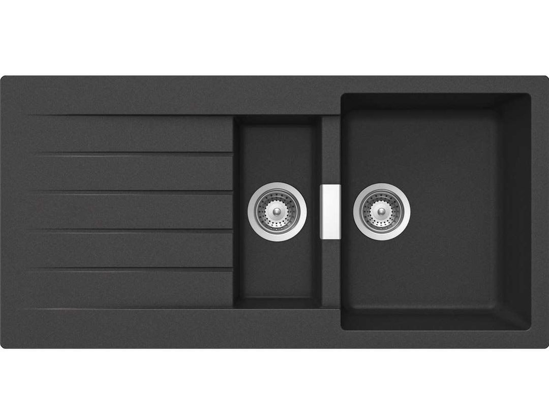 SCHOCK Küchenspüle 100 x 50 cm Primus D-150 Nero - CRISTALITE schwarze Granitspüle mit 1 ½ Becken ab