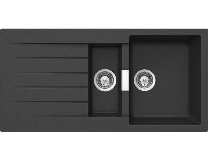 SCHOCK Küchenspüle 100 x 50 cm Primus D-150 Nero - CRISTALITE schwarze Granitspüle mit 1 ½ Becken ab