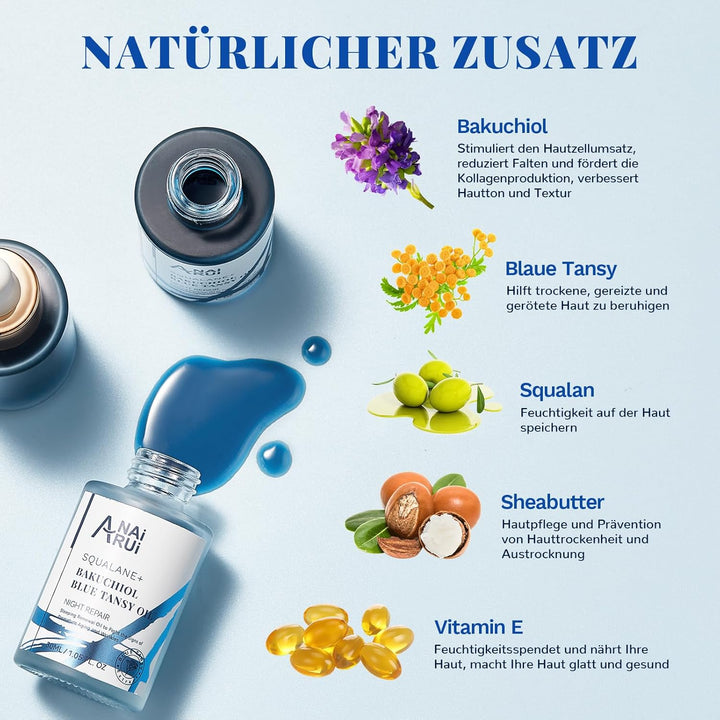 ANAiRUi Bakuchiol Oil, Pflanzenöl, natürliche Retinol Alternative, mit blue Tansy, Squalan, Jojoba,