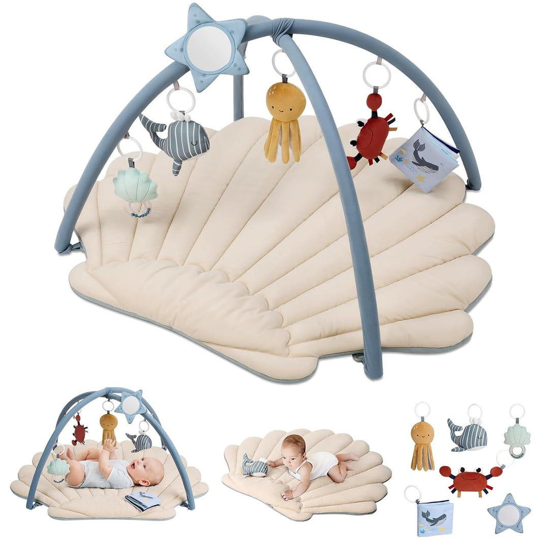 Blissful Diary Spielbogen Baby, Spieldecke Baby Gym Activity Decke mit 6 Abnehmbare Spielzeuge, krab