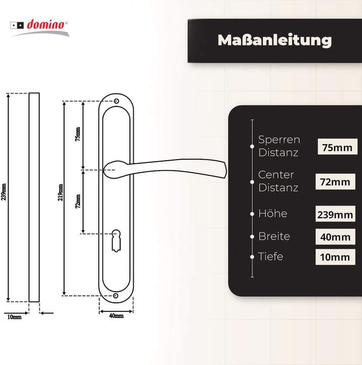 domino Türgriff 72 Drückergarnitur BB-Buntbart Set Langschildgarnitur Türklinke für Zimmertür, Kelle