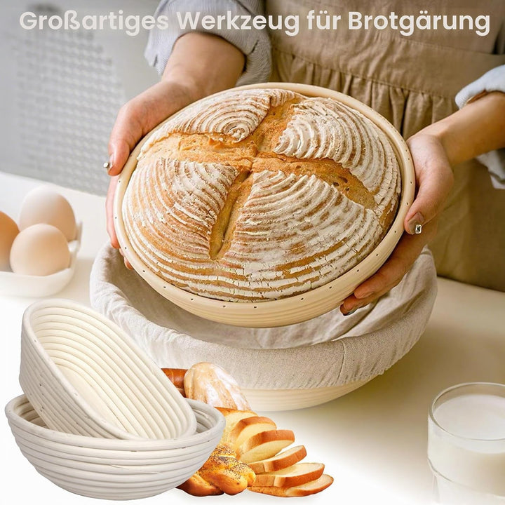 Gärkorb Brot Set, 10-teilig Sauerteig Starter Set, Gärkörbchen zum Brotbacken, 25cm Runde+23cm Ovale