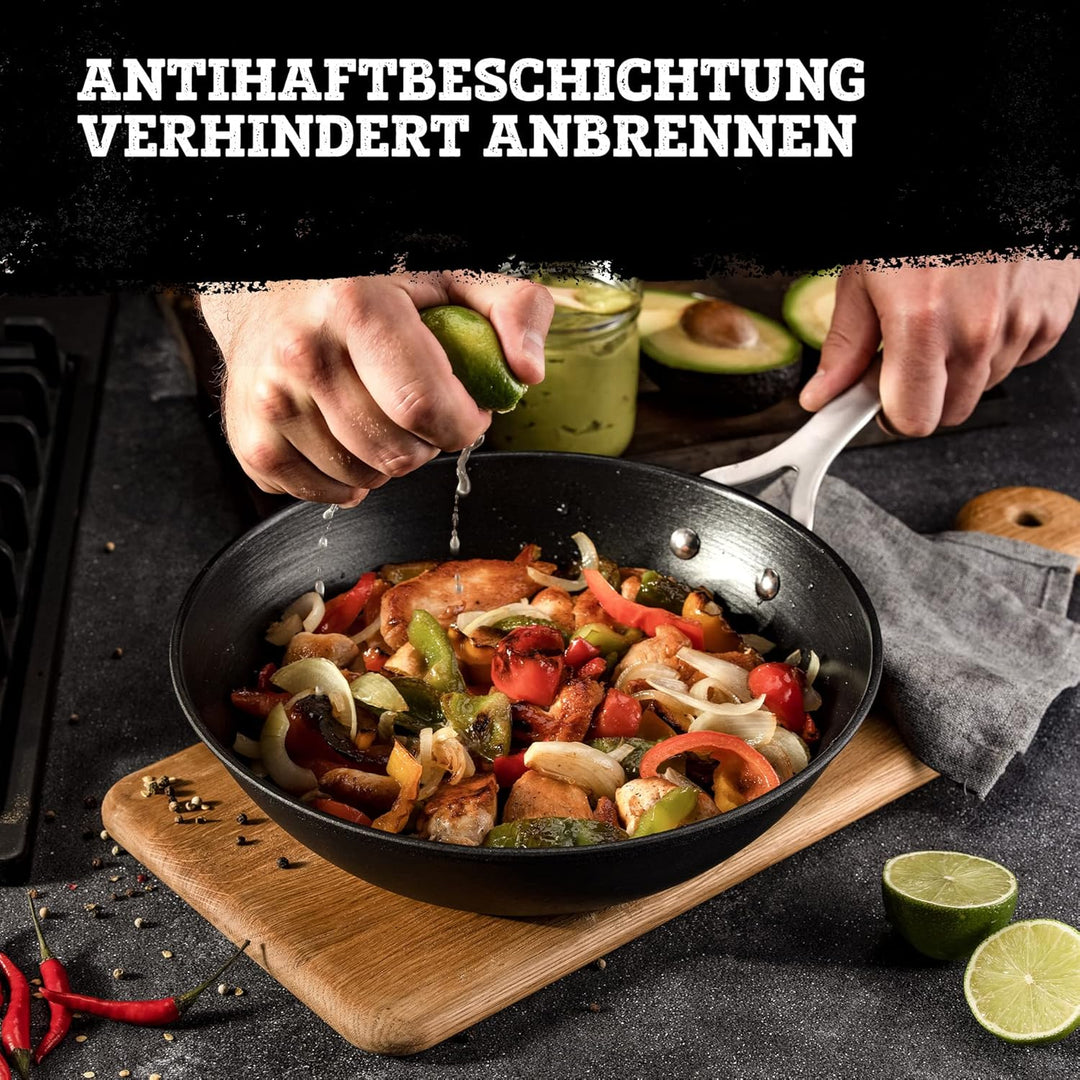 FMprofessional Force Wokpfanne aus Gusseisen 28 cm – Bratpfanne mit hochwertiger Antihaftbeschichtun
