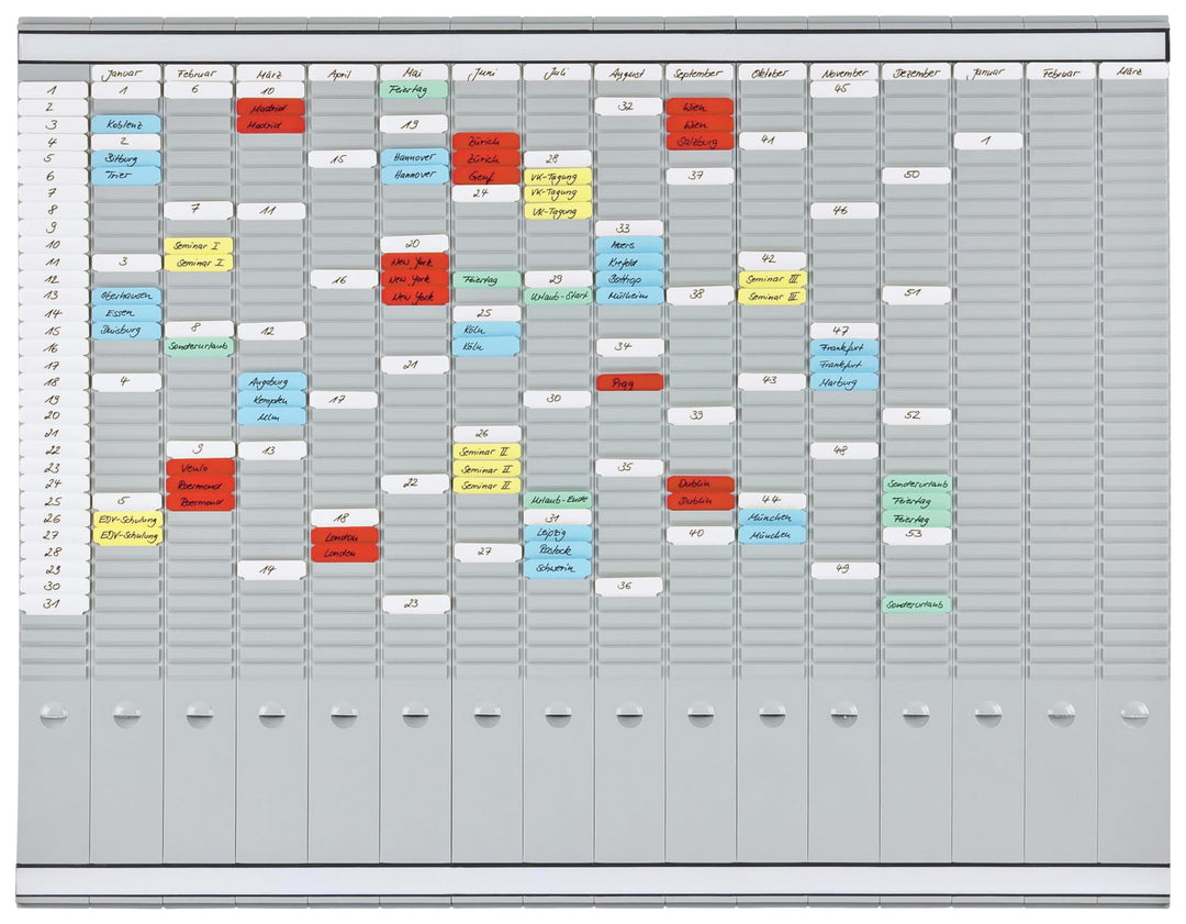 FRANKEN T-Kartentafel Jahresplaner für 15 Monate plus Index, 100,8 x 78.3 cm, 16 Träger, 35 Schlitze