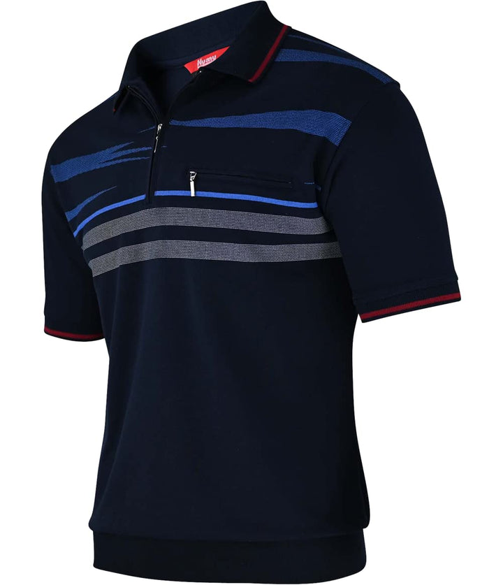Soltice Herren Kurzarm Poloshirt, Polohemd, Gestreifte Blousonshirt mit Brusttasche aus Baumwoll-Mix