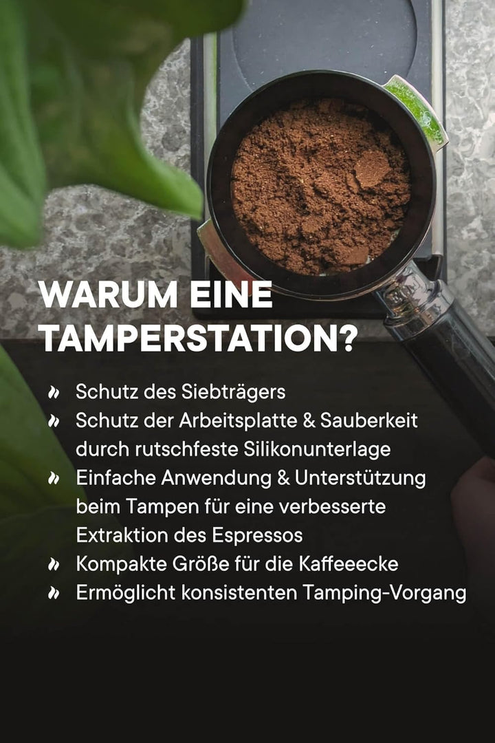 roastmarket Tampingstation - Tamping Station für Siebträger aus Silikon & Edelstahl - Rutschfestes &