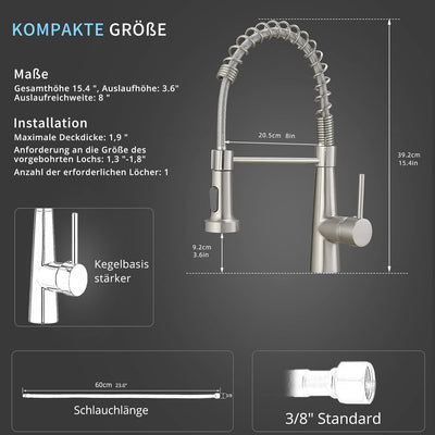 TIMACO Niederdruck Küchenarmatur 360° schwenkbar Mischbatterien für Küche Gastro Armatur Einhandmisc